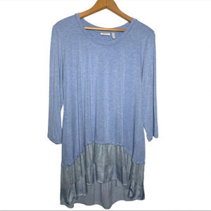 LOGO Lori Goldstein Blue 3/4 Sleeve Lace tiered Hem Lagenlook shirt size Large P